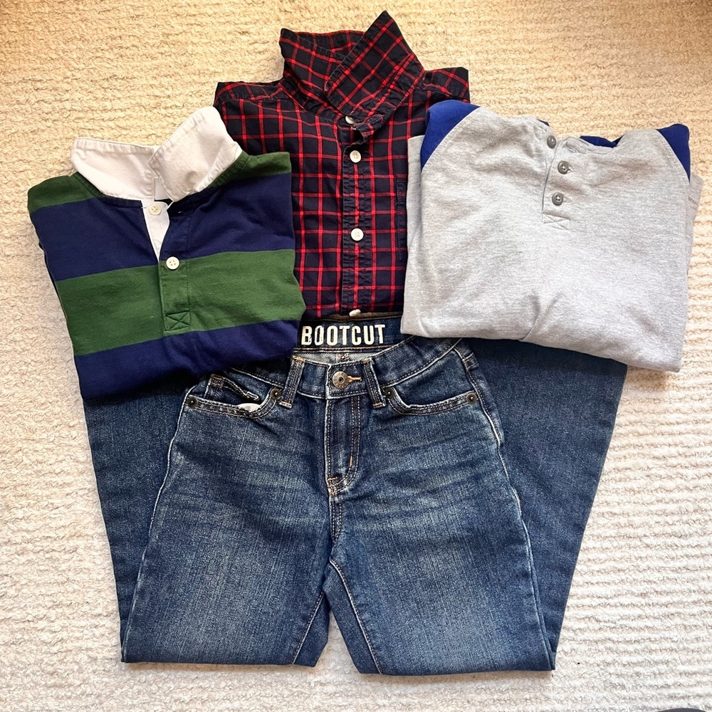 Crazy 8 Kids Plaid and Striped Shirt Set with Jeans